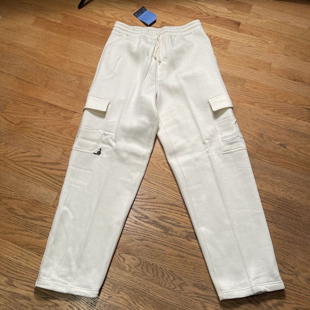 Clench Cargo Track Pants Sz XL Wide Leg 6 Pocket Streetwear White Joggers Y2K